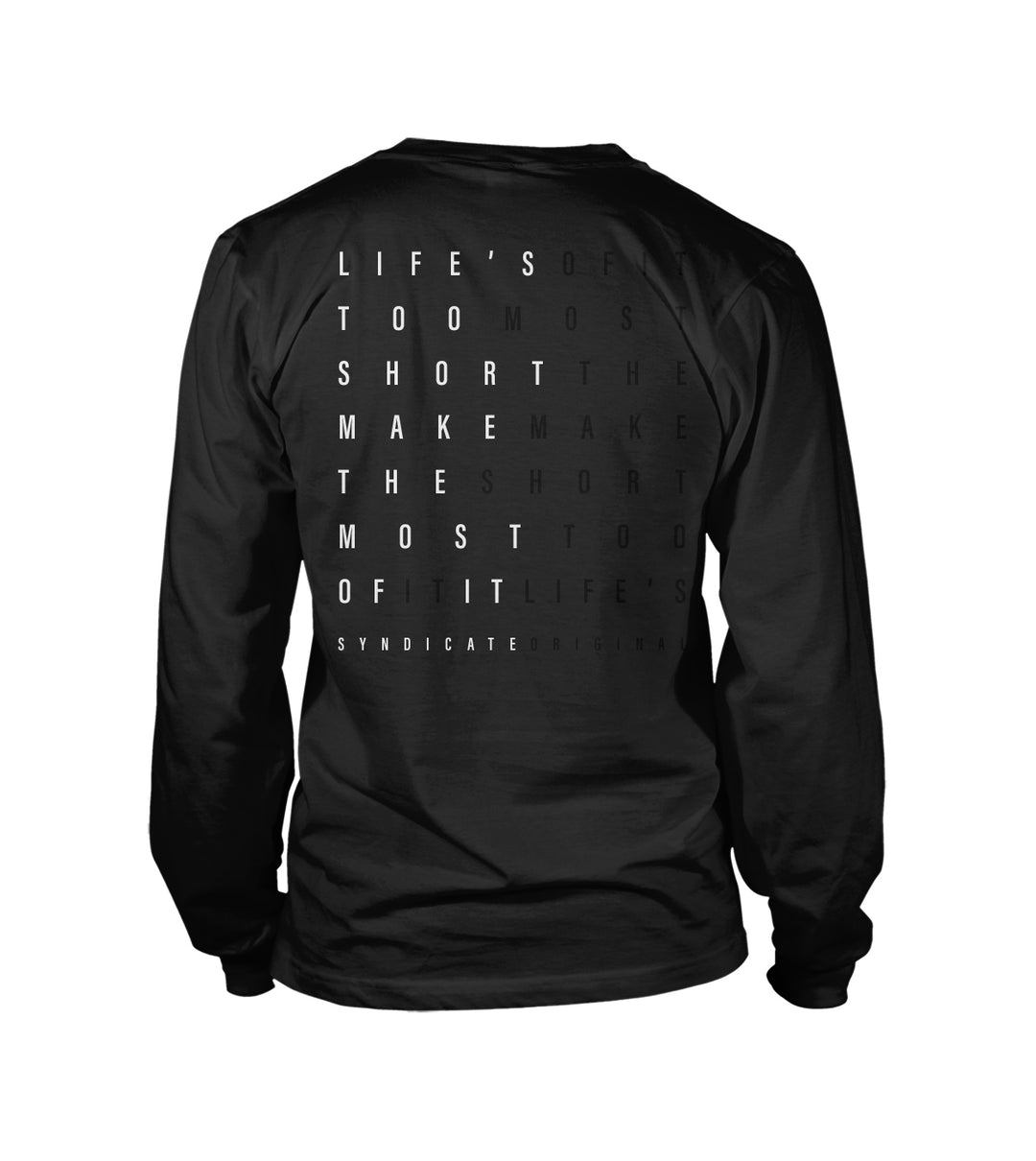 Black long sleeve shirt with white writing best sale